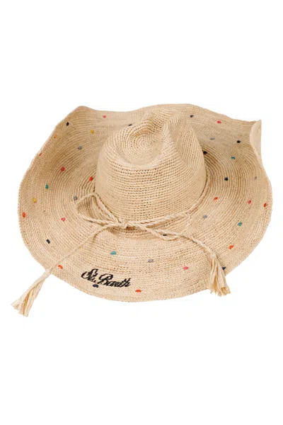 Mc2 Saint Barth Raffia Wide Brim Bucket Hat Natural In Neutral