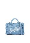 Mc2 Saint Barth Rectangular Handbag With Floral Cut-out Patterns In Blue