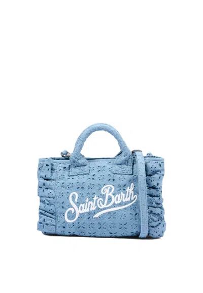 Mc2 Saint Barth Rectangular Handbag With Floral Cut-out Patterns In Blue