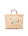 Mc2 Saint Barth Rectangular Multicolor Straw Tote Bag With Embroidered Logo In Neutral