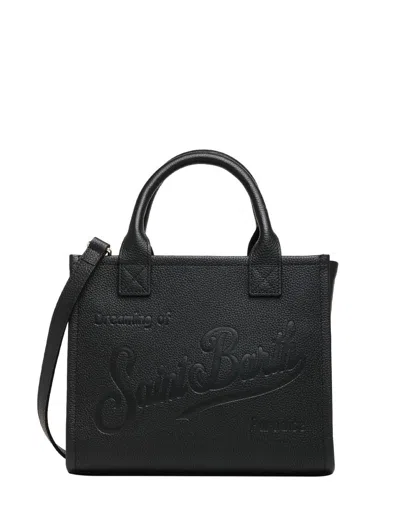 Mc2 Saint Barth Rectangular Tote Bag With Embossed Branding And Adjustable Strap In Black