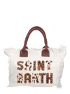 Mc2 Saint Barth Rectangular Tote Bag With Frayed Edges In White