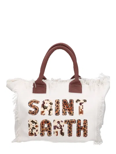 Mc2 Saint Barth Rectangular Tote Bag With Frayed Edges In White