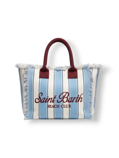 Mc2 Saint Barth Rectangular Tote Bag With Striking Vertical Stripes And Fringed Edges In Multi