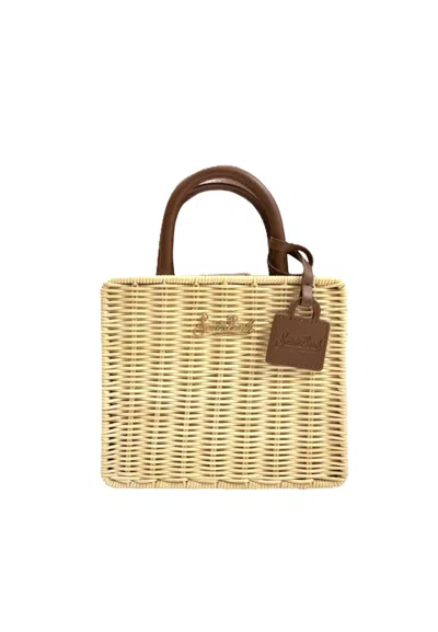 Mc2 Saint Barth Rectangular Woven Handbag With Leather Accents In Brown