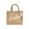 Mc2 Saint Barth Rectangular Woven Tote Bag With Script Logo In Brown