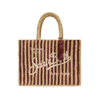 Mc2 Saint Barth Rectangular Woven Tote Bag With Textured Logo In Brown