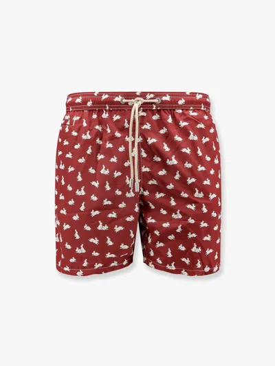 Mc2 Saint Barth Recycled Nylon Swim Trunks With Bunny Hop Print In Rot