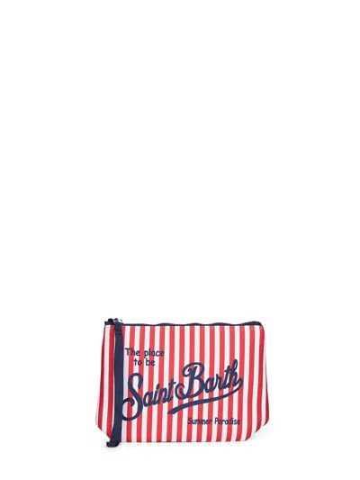 Mc2 Saint Barth Red And White Aline Mini Striped-print Clutch Bag