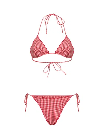 Mc2 Saint Barth Red And White Gingham Lycra Sagitami Triangle Bikini