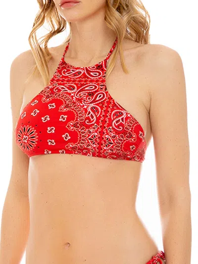 Mc2 Saint Barth Red Bandanna Print Halter Top