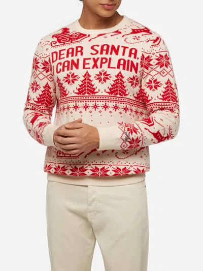 Mc2 Saint Barth Red Sweater Heron With Fair Isle And Dear Santa Jacquard In White