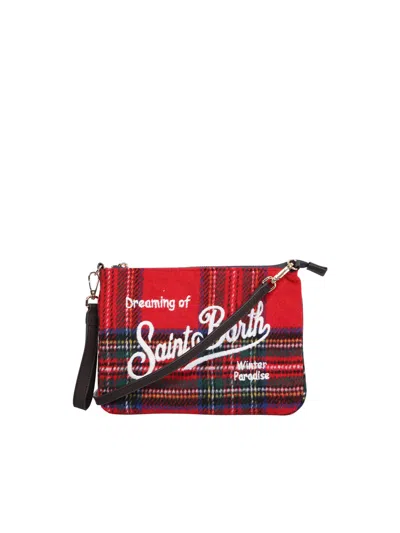 Mc2 Saint Barth Red Tartan Pochette With Logo