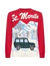 Mc2 Saint Barth Red Wool Blend Jacquard Postcard Heron Sweater In Multi