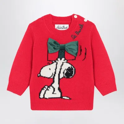 Mc2 Saint Barth Red Wool-blend Sweater With Snoopy