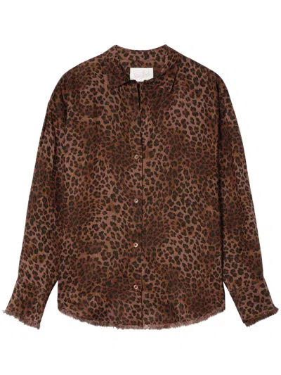 Mc2 Saint Barth Relaxed Fit Brown Leopard Print Linen Shirt