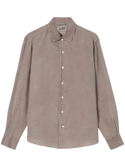 Mc2 Saint Barth Relaxed Fit Linen Shirt With Vintage Aesthetic In Brown