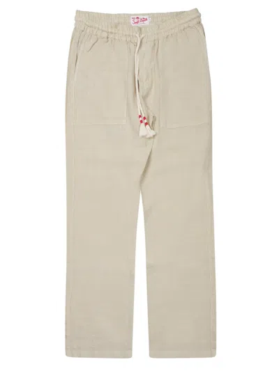 Mc2 Saint Barth Relaxed Fit Linen Trousers With Adjustable Waistband In Neutral