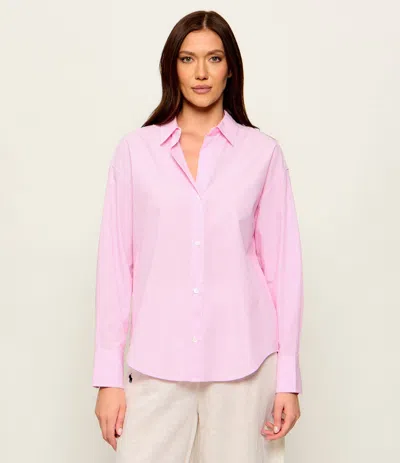 Mc2 Saint Barth Relaxed Fit Long Sleeve Shirt With Vertical Stripe Pattern In Pink