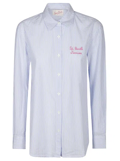 Mc2 Saint Barth Relaxed-fit Stripe Print Shirt With Snoopy Collaboration In White