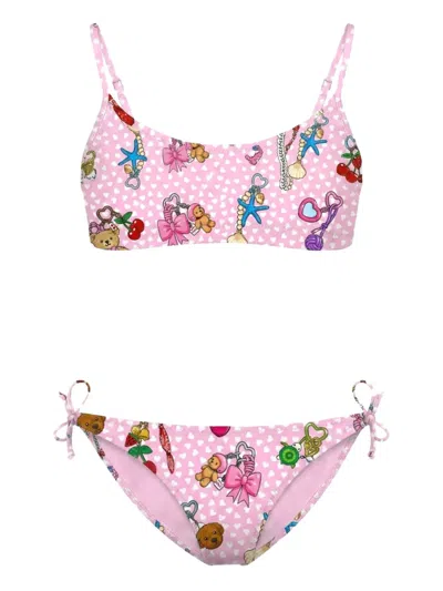 Mc2 Saint Barth Kids' Reversible Graphic-print Bikini In Pink