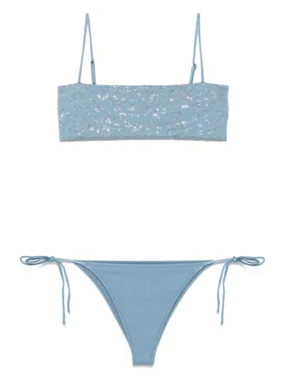 Mc2 Saint Barth Rhinestone-embellished Bikini Set In Blue