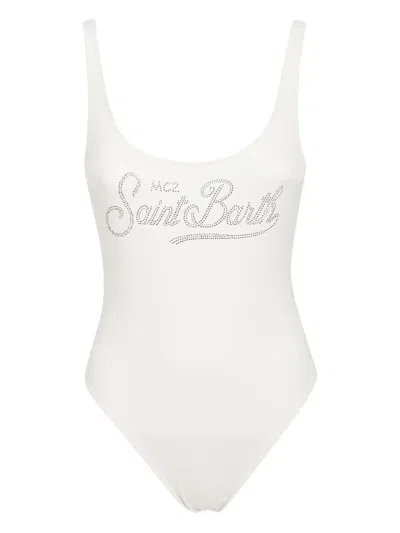Mc2 Saint Barth Rhinestone-embellished Swimsuit In White