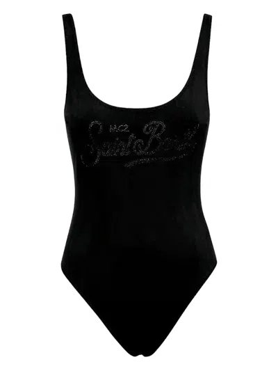 Mc2 Saint Barth Rhinestone-embellished Swimsuit In Black