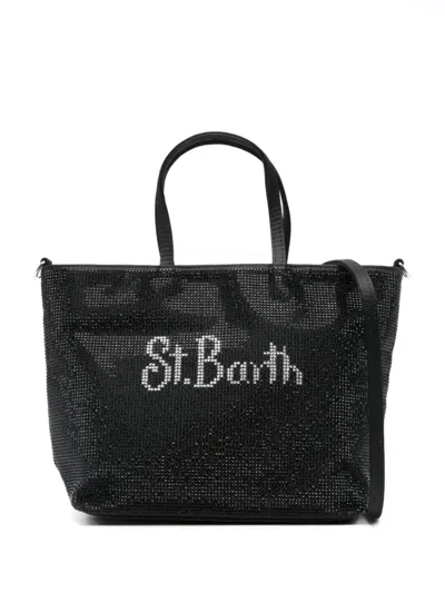 Mc2 Saint Barth Kids' Rhinestone-embellished Tote Bag In Black