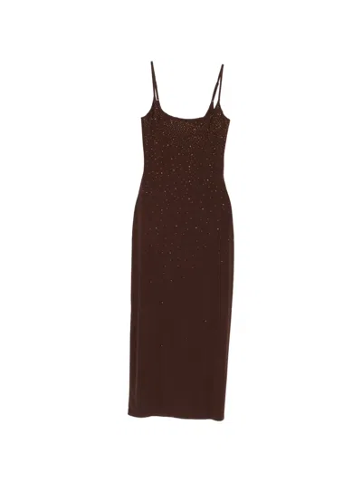 Mc2 Saint Barth Rhinestone-embellished Scoop-neck Maxi Dress In Brown