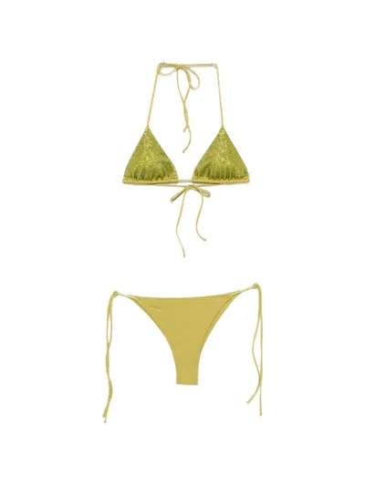 Mc2 Saint Barth Rhinestone-embellished Triangle Bikini In Green