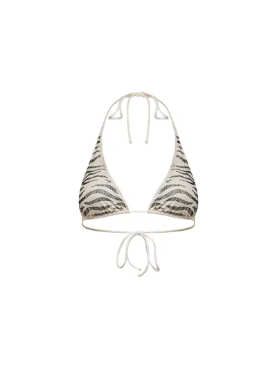 Mc2 Saint Barth Rhinestone-embellished Zebra Pattern Lycra Guiana Triangle Bikini Top In Gray
