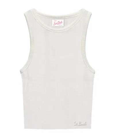 Mc2 Saint Barth Rib Knit Crewneck Tank Top In Cream