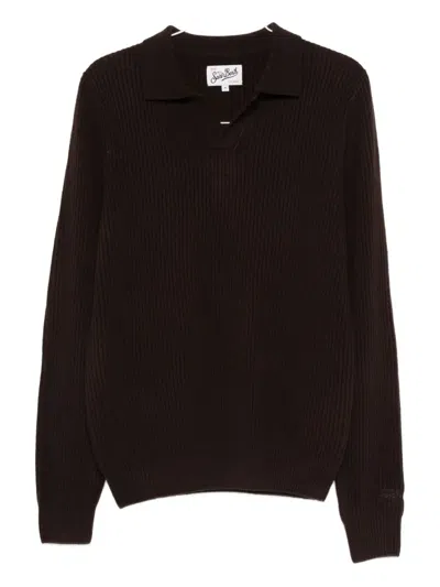 Mc2 Saint Barth Ribbed Collared Sweater In Black