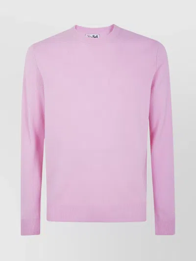 Mc2 Saint Barth Ribbed Cuff Crew Neck Lambswool Sweater In Pink