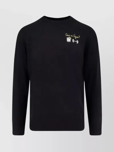 Mc2 Saint Barth Ribbed Cuff Crew Neck Sweatshirt With Embroidery In Black