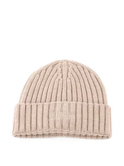 Mc2 Saint Barth Ribbed Embroidered Beanie In Brown
