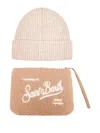 Mc2 Saint Barth Ribbed Embroidery Beanie Pouch (set Of Two) In Brown