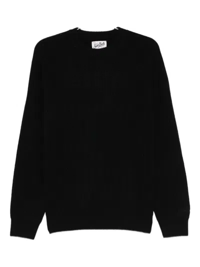 Mc2 Saint Barth Ribbed Knit Sweater With Crew Neckline In Black