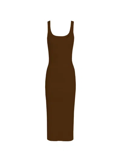 Mc2 Saint Barth Ribbed Logo Dress In Brown