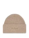 Mc2 Saint Barth Ribbed Logo-embroidered Beanie In Brown