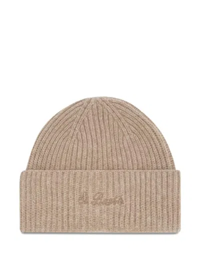 Mc2 Saint Barth Ribbed Logo-embroidered Beanie In Brown