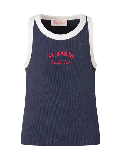 Mc2 Saint Barth Ribbed Sleeveless Sweater Top With Embroidered Detail In Rib Beach Club 6101 Emb