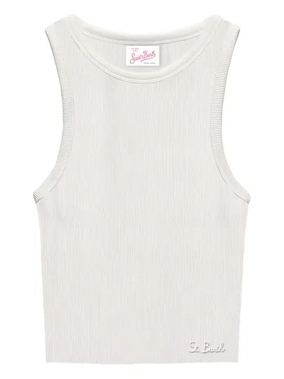 Mc2 Saint Barth Rib Knit Crewneck Tank Top In Cream