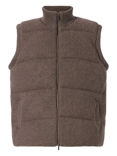 Mc2 Saint Barth Ribbed Zip Gilet In Brown