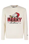 Mc2 Saint Barth Cream Stretch Wool Sweater In Patch Snoopy Christmas