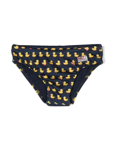 Mc2 Saint Barth Kids' Duck-print Swim Trunks In Blue
