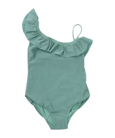 Mc2 Saint Barth Ruffle Asymmetric-shoulder Swimsuit In Green