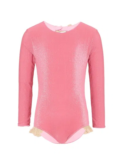 Mc2 Saint Barth Kids' Ruffled Bow Swimsuit In Pink