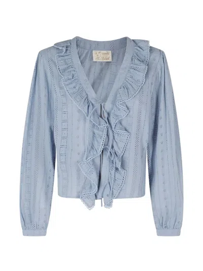 Mc2 Saint Barth Ruffled Broderie-anglaise Blouse In Blue